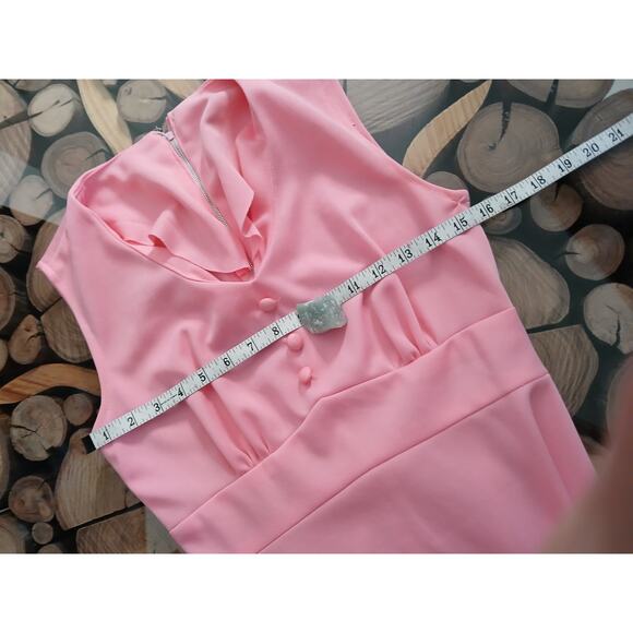 Vintage Maxi Dress and Matching Shrug Jacket Set 1960s Mod Geometric Floral Pink - Picture 8 of 15